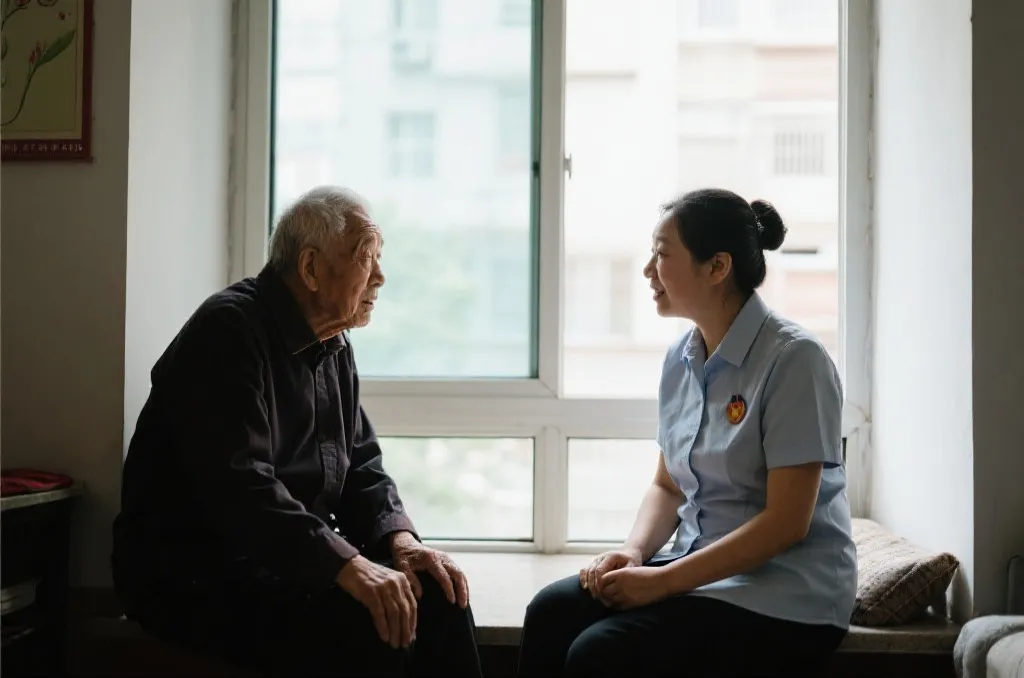 社区工作人员与老人沟通，氛围理性平和